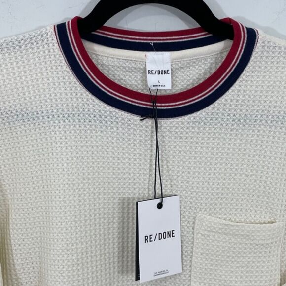 NWT RE/DONE Long Sleeve Thermal Pocket‎ Tee in Vintage White Size LARGE REDONE - Picture 7 of 12